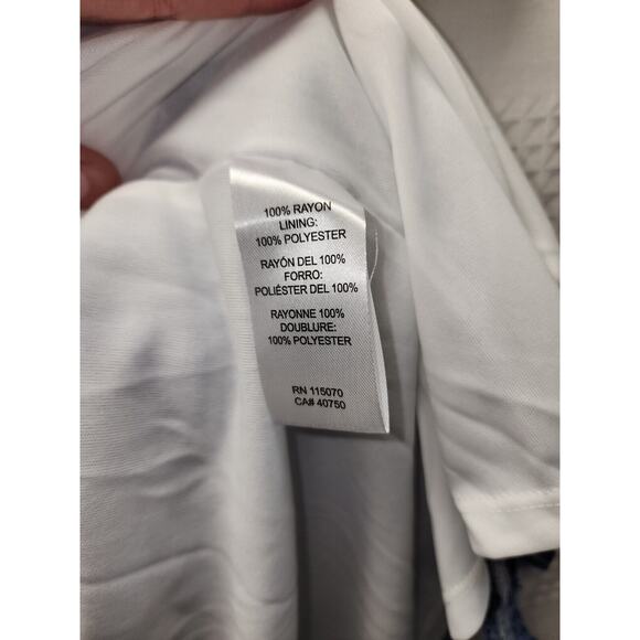 Nina Leonard Dress 1X Blue Geo Print Sleeveless Short Vneck Aline knee length - Picture 8 of 11